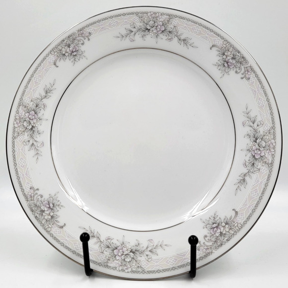 2 Noritake Sweet Leilani 3482 Salad Plates 8 3/8" Gray Pink Roses Platinum Trim - Picture 6 of 8